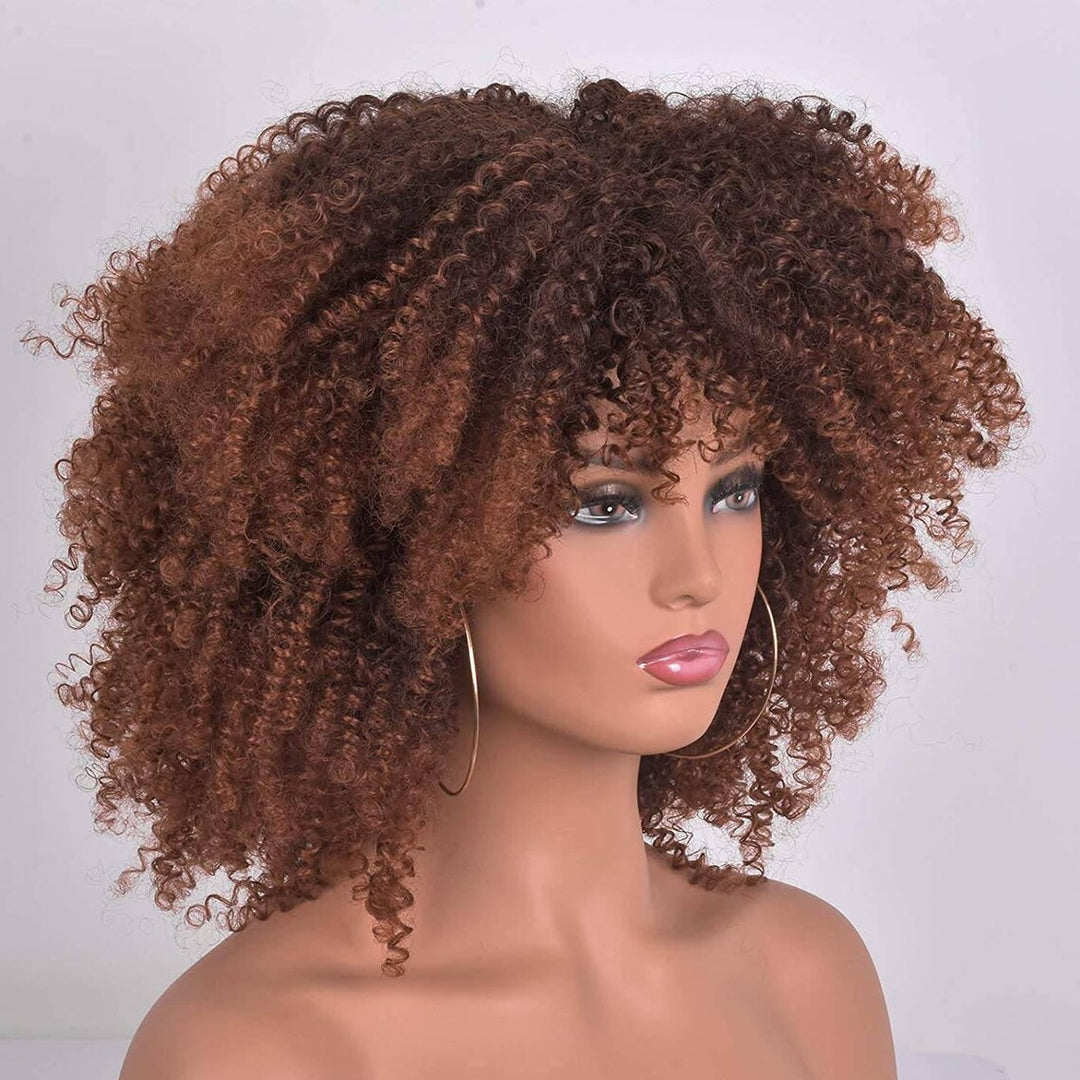 Afro Curly Ombre Brown Human Hair Wigs