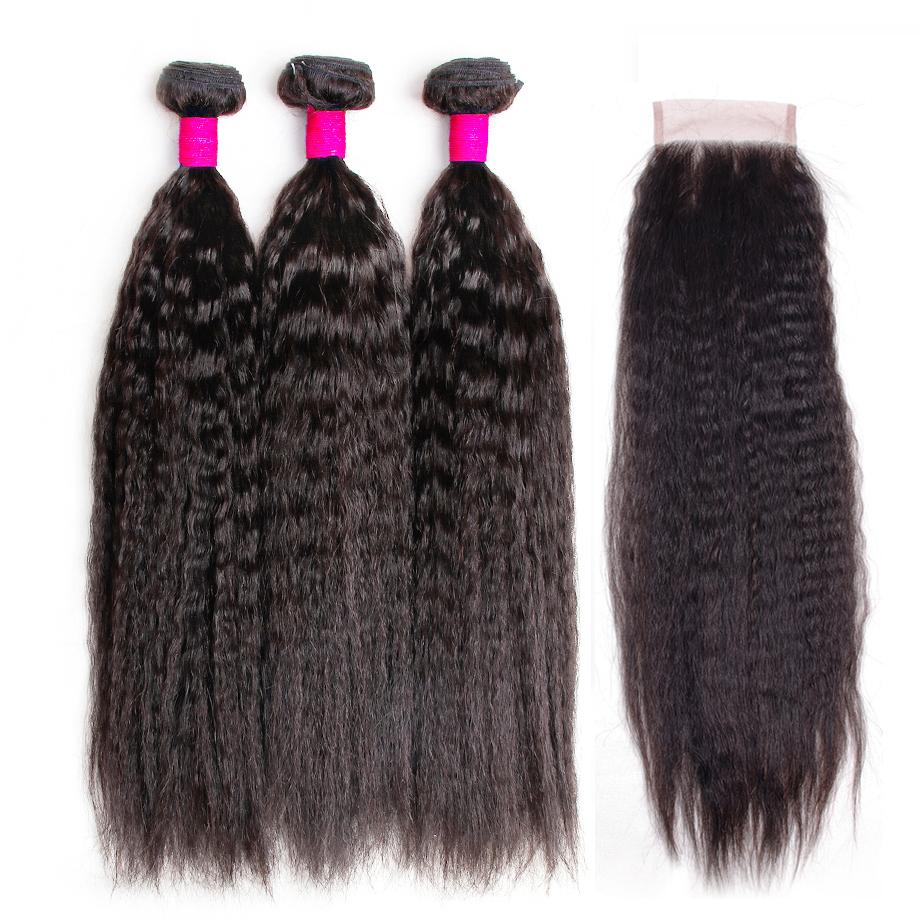 Indian Kinky Straight Bundles With 4×4 Closure 10A Grade 100% Human Remy Hair Bling Hair - Bling Hair
