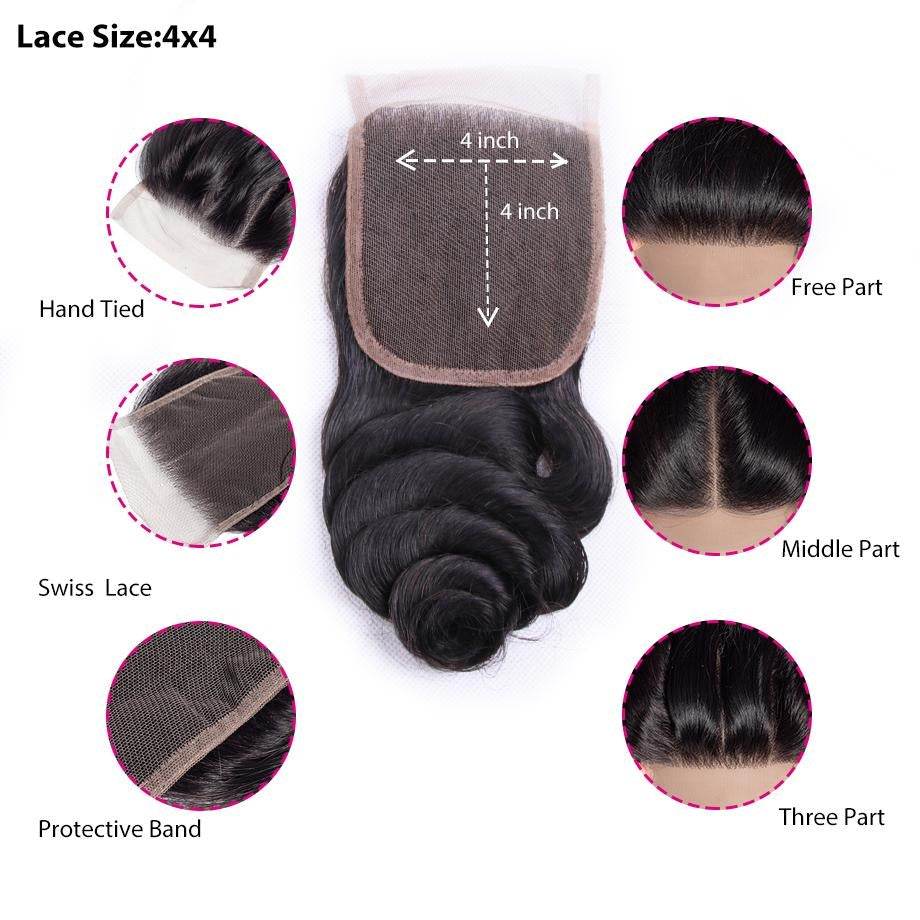 Loose Wave 3 Virgin Hair Bundles With 4×4 Closure 15A Grade Bling Hair