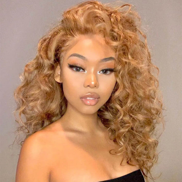 Honey Blonde HD Lace Front Wig Loose Deep Pre-Plucked Human Hair Wigs