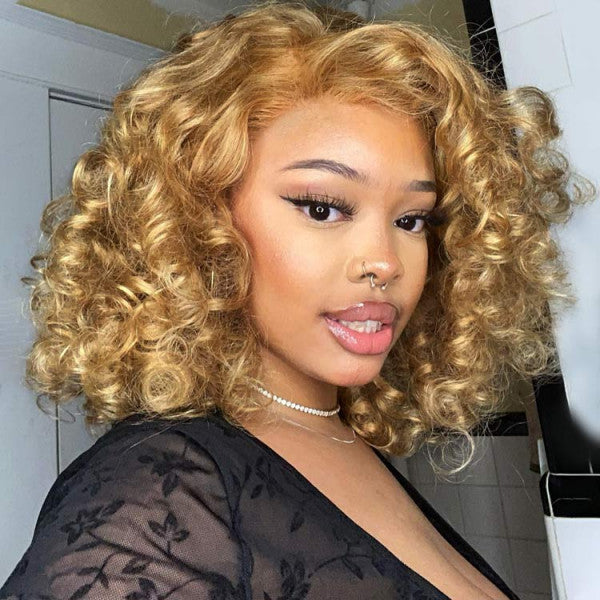 Honey Blonde HD Lace Front Wig Loose Deep Pre-Plucked Human Hair Wigs