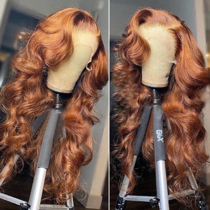 Ginger Color Auburn Brown 4x4 Transparent Lace Big Voluminous Curls Loose Wave Wigs